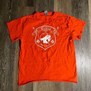 Gildan Graphic T-Shirt Mens Large Orange‎ Exitus Synergize Yeti Short Sleeve Tee